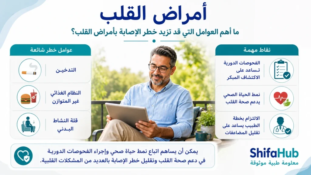ما أهم العوامل التى قد تزيد خطر الاصابة بأمراض القلب؟