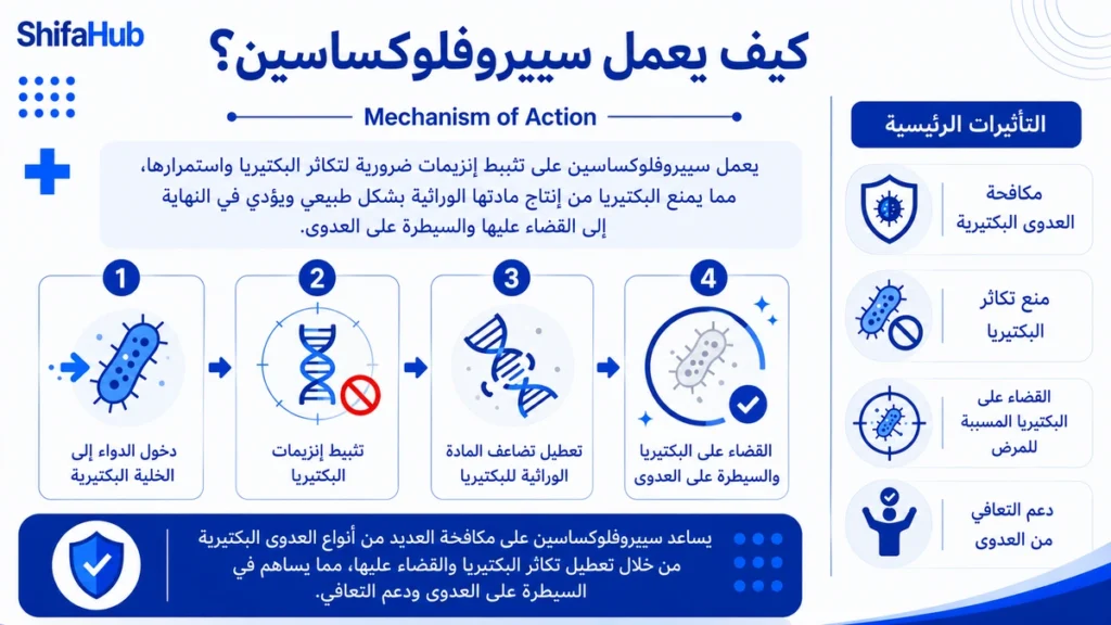 كيف يعمل سيبروفلوكساسين؟
