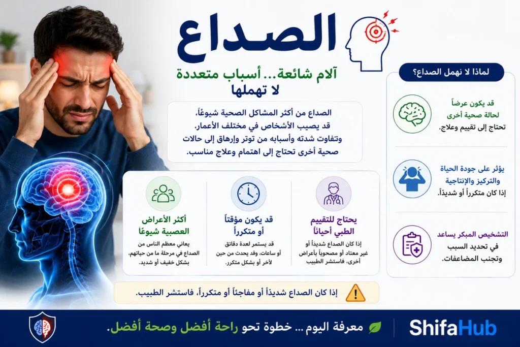 شخص يعاني من الصداع مع توضيح مناطق ألم الرأس.