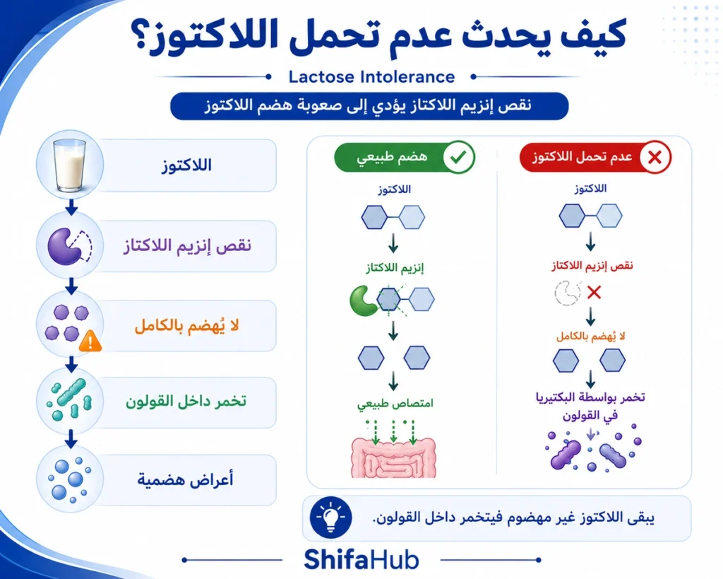 كيف يحدث عدم تحمل اللاكتوز؟