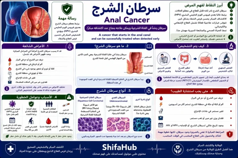 رسم طبي يوضح موقع سرطان الشرج داخل القناة الشرجية.