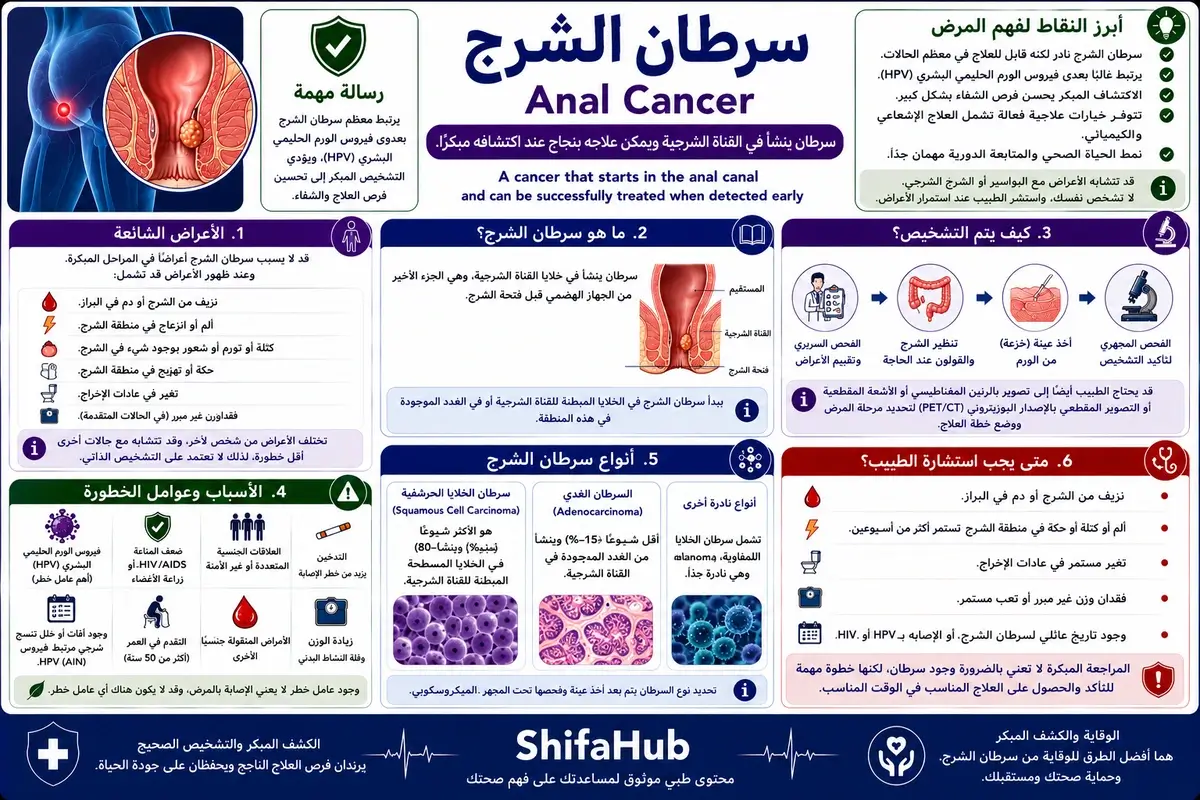 رسم طبي يوضح موقع سرطان الشرج داخل القناة الشرجية.