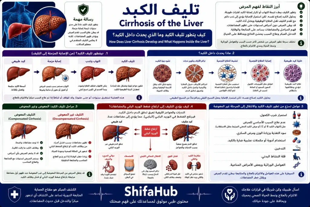 كيف يتطور تليف الكبد وما الذي يحدث داخل الكبد؟