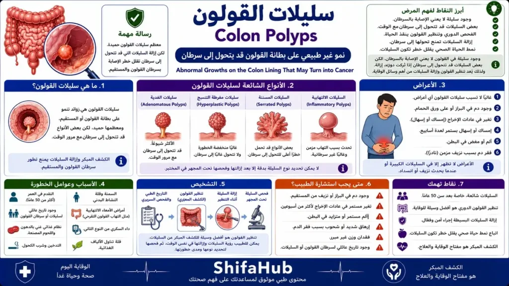 رسم طبي يوضح سليلة داخل القولون أثناء منظار القولون.