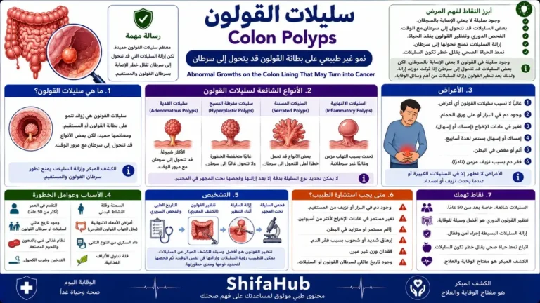 رسم طبي يوضح سليلة داخل القولون أثناء منظار القولون.