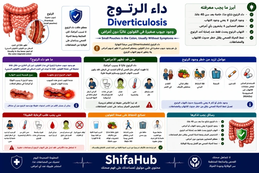 رسم طبي يوضح رتوج القولون دون وجود علامات التهاب كما يحدث في داء الرتوج.
