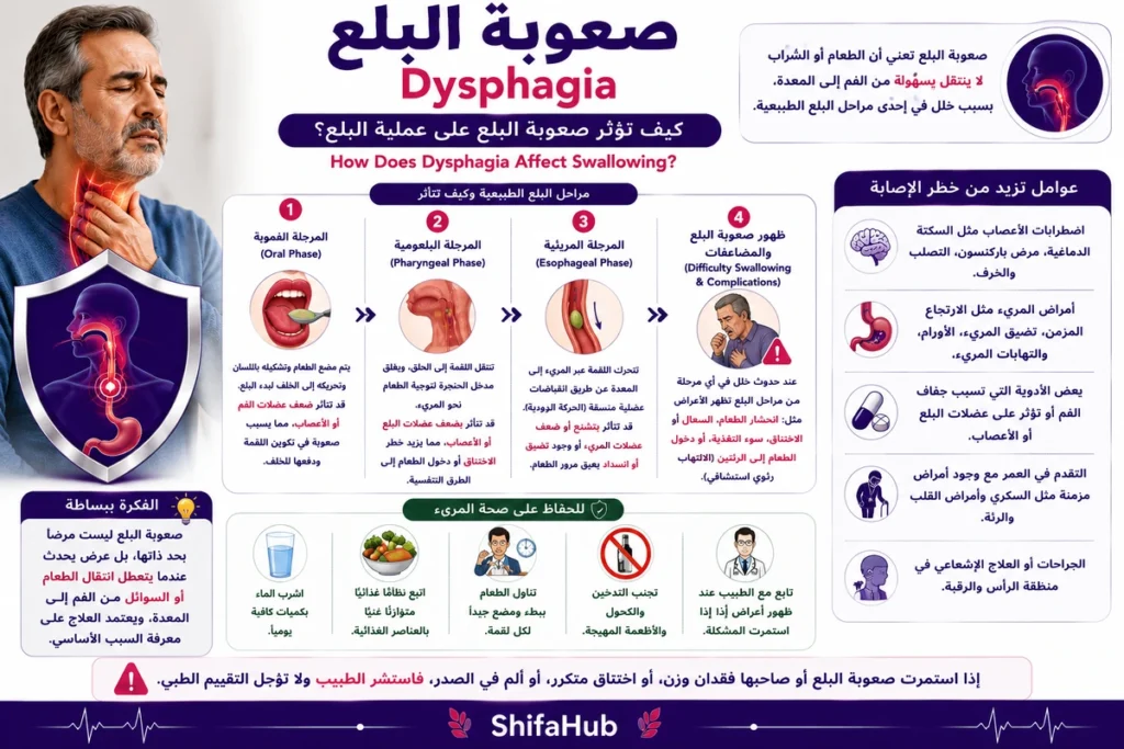 كيف تؤثر صعوبة البلع على عملية البلع؟