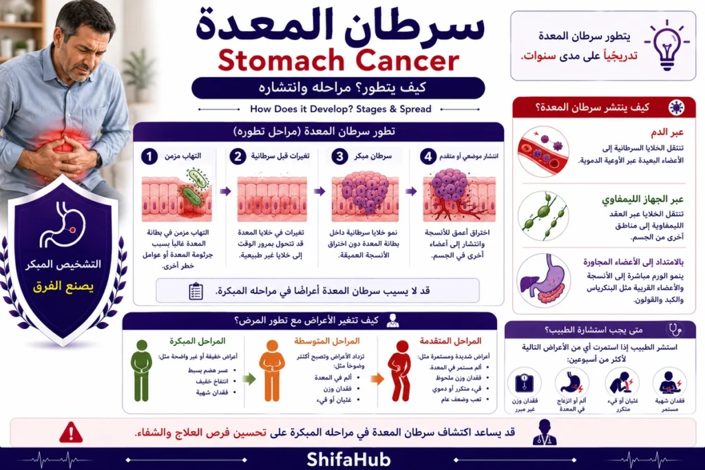 كيف يتطور سرطان المعدة؟