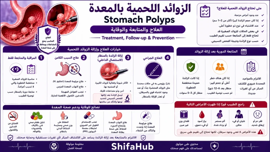 علاج الزوائد اللحمية بالمعدة والمتابعة والوقاية