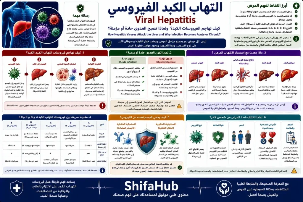 كيف تهاجم الفيروسات الكبد؟ ولماذا تصبح العدوى حادة أو مزمنة؟